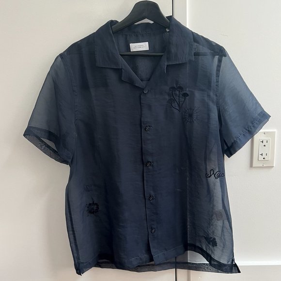 Saturdays New York City Other - SATURDAYS NYC - NAVY SILK ORGANZA SHIRT W/ NAUTICAL EMBROIDERY IN NAVY - SIZE M